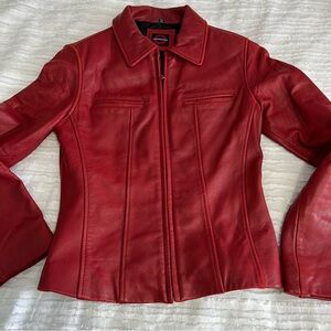 Underground Red Leather Jacket Lined Pockets Zipper Women's Small